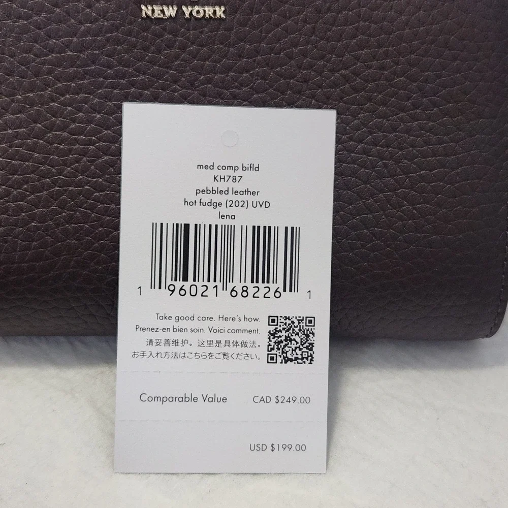 New $199 Kate Spade Lena Medium Compact Bifold Wallet Leather Hot Fudge Brown